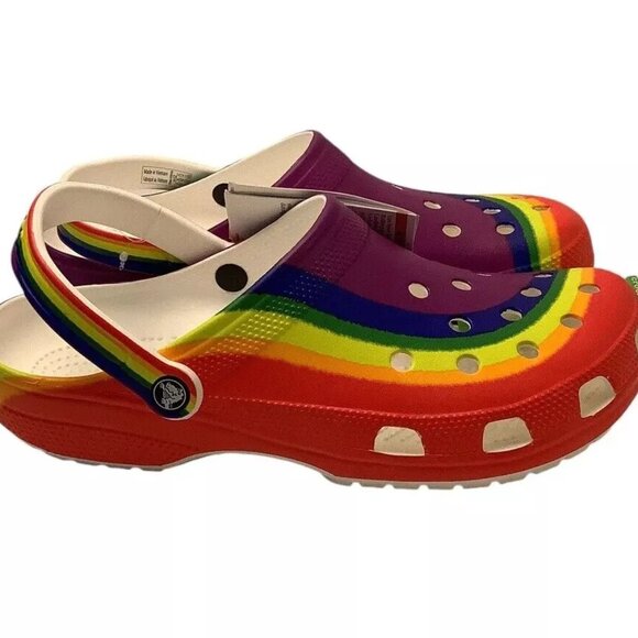 New Crocs Classic Rainbow Dye Clog Pride Mens Size 12 NWT - Picture 1 of 8
